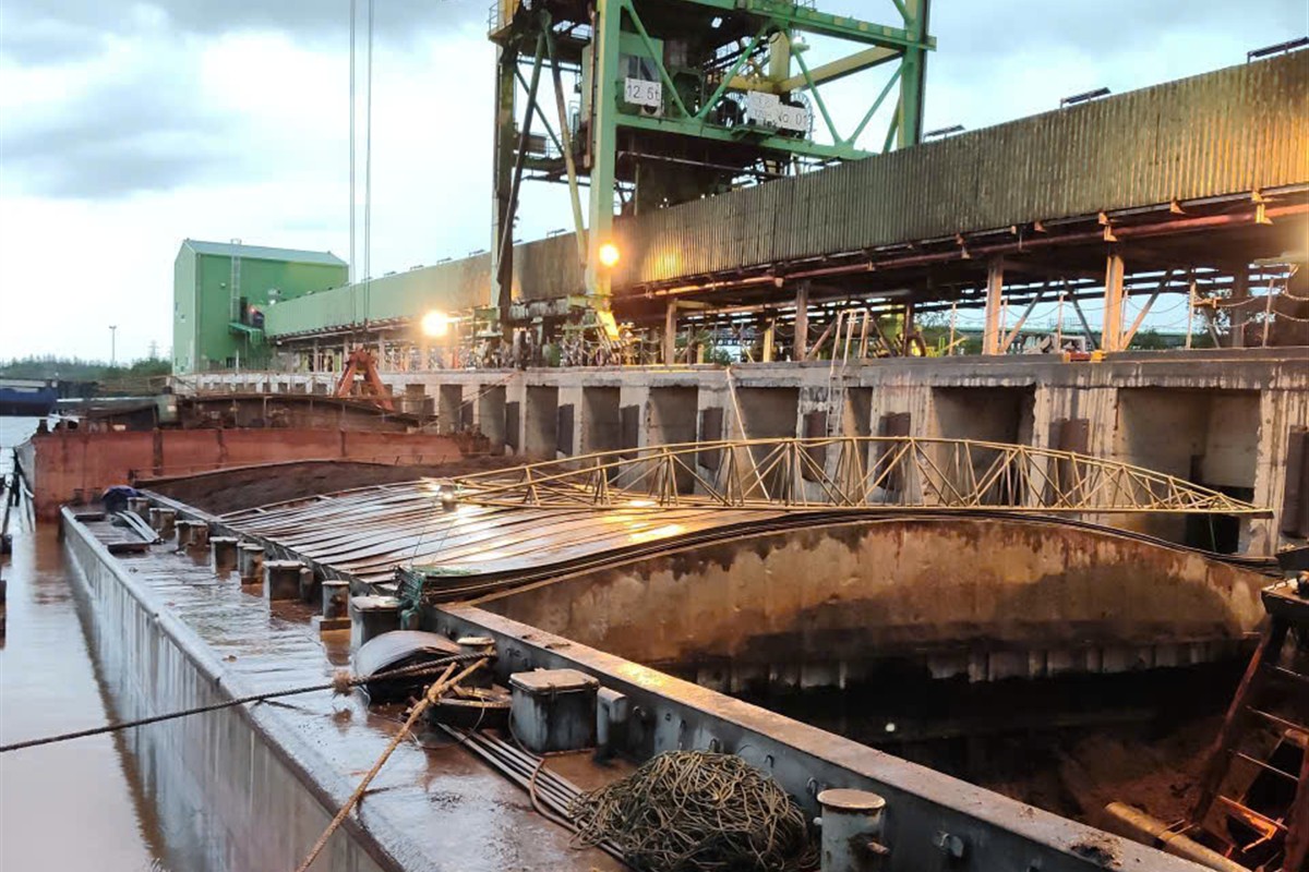 Barge loading at a quay